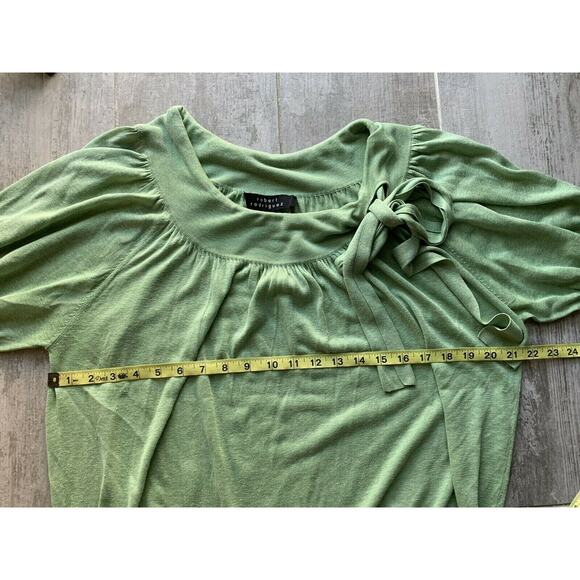 ROBERT RODRIGUEZ Sage Green Tunic Half Sleeve Knit Top Designer Bow Silk L - Picture 5 of 7